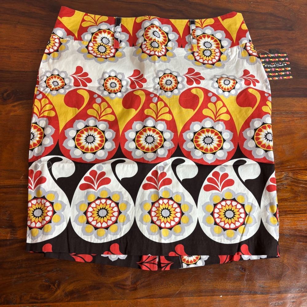 Heart Soul Vintage Paisley Floral Medallion Skirt Red Yellow Black White Size 11